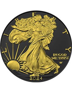 AMERICAN EAGLE Gold & Black Platinum 1 Oz Silver Coin 1$ USA 2024